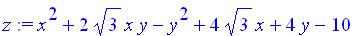 z := x^2+2*3^(1/2)*x*y-y^2+4*3^(1/2)*x+4*y-10