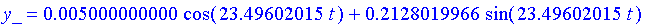 y_ = .5000000000e-2*cos(23.49602015*t)+.2128019966*sin(23.49602015*t)